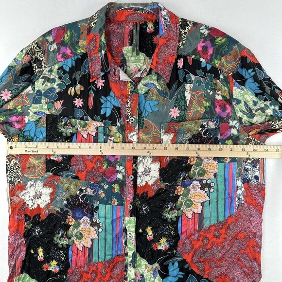 ANTHROPOLOGIE Patchwork Button Up Blouse Sz XL Paisley Floral - Picture 7 of 14